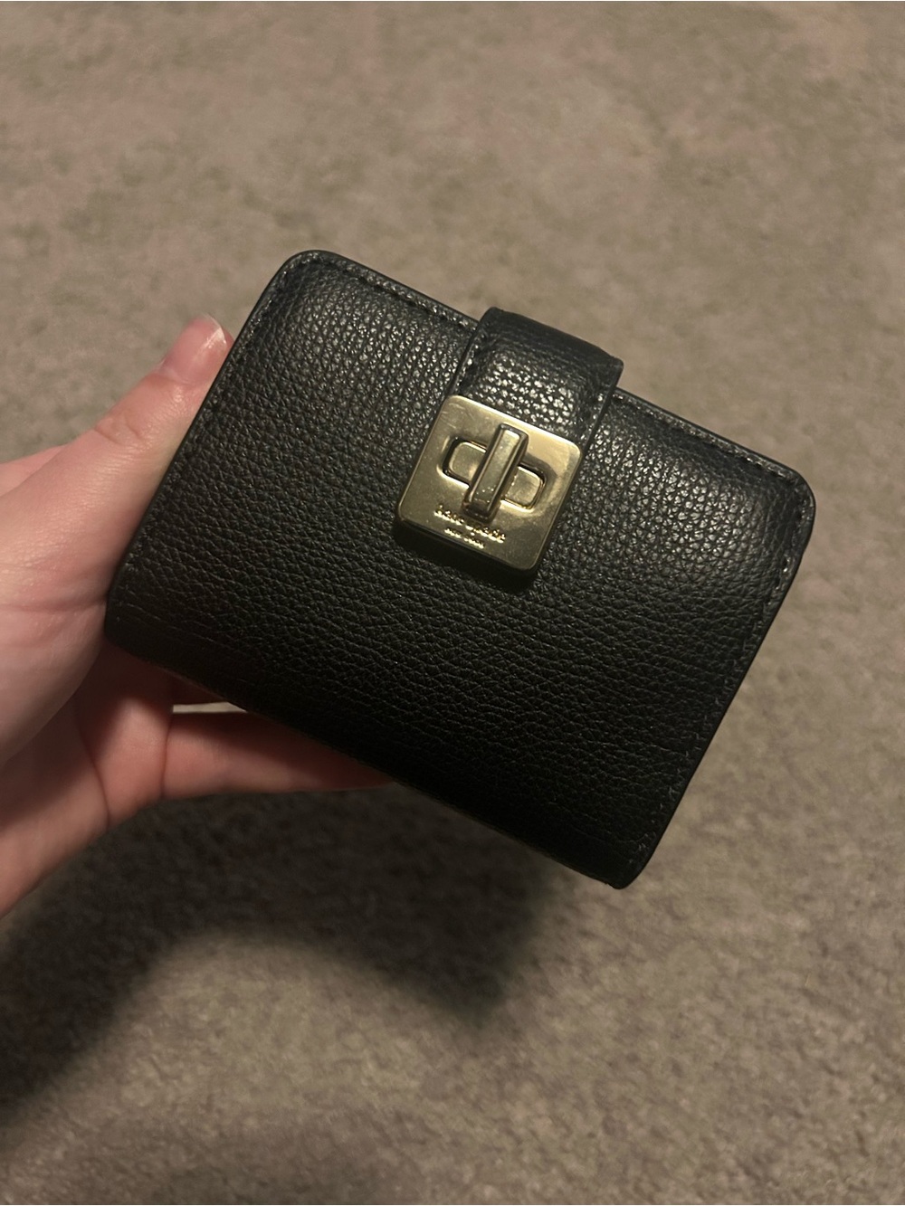Kate Spade Black Leather Wallet with Gold Turnlock